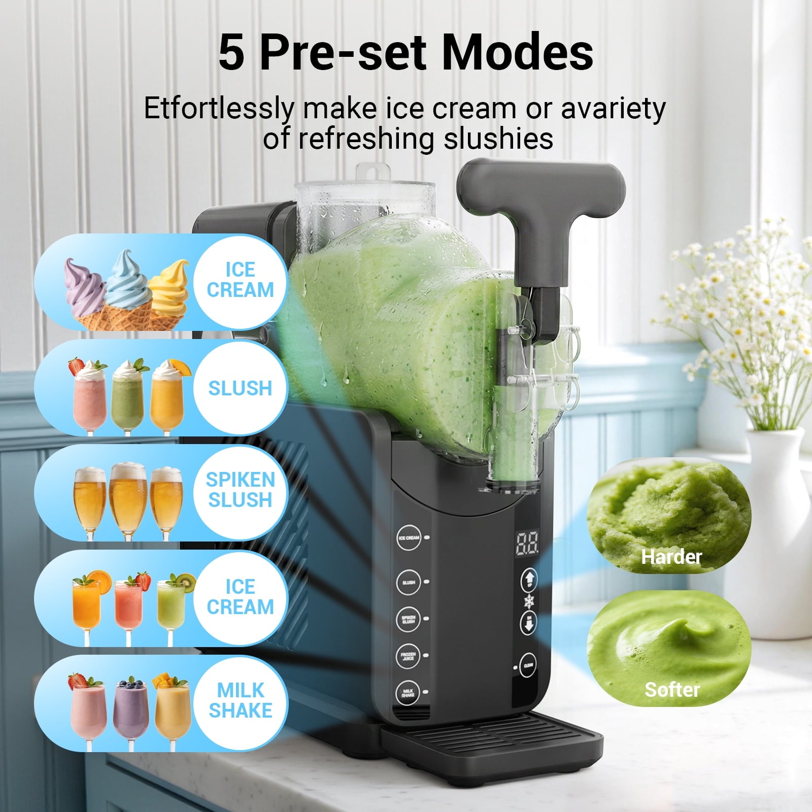 Ecojoy Slushie Machine for Home - Frozen Drink Maker with Auto-Fresh Keep, Smart Display & Self-Cleaning - Perfect for Margaritas, soft-serve ice cream, Milkshakes & More
